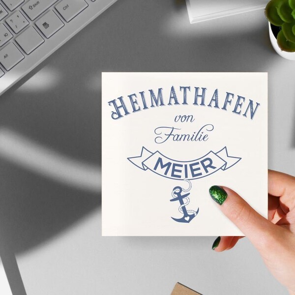 Gepersonaliseerde houten afbeelding "Heimathafen" - cadeau idee voor verjaardag, cadeau voor Pasen, Kerstmis