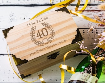 Schatztruhe zum 40. Geburtstag | personalisierbar | Personalisierte Schatzkiste zum runden Geburtstag | Erinnerungsbox