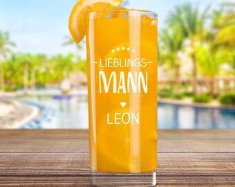 Personalisiertes Longdrink-Glas "Lieblings-Mann" mit Namen | Saftglas mit Gravur für den Ehemann | liebe Geschenkidee für Männer