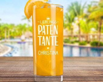 Personalisiertes Longdrink-Glas "Lieblings-Patentante" mit Namen | Saftglas mit Gravur für die Tante | liebe Geschenkidee für Frauen