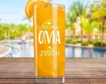 Personalisiertes Longdrink-Glas "Lieblings-Oma" mit Namen | Saftglas mit Gravur für die Großmutter | liebe Geschenkidee für Frauen