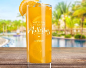 Personalisiertes Longdrink-Glas "Alles Liebe zum Muttertag" mit Namen | Saftglas mit Gravur | liebe Geschenkidee für Mama | Frauen-Geschenk