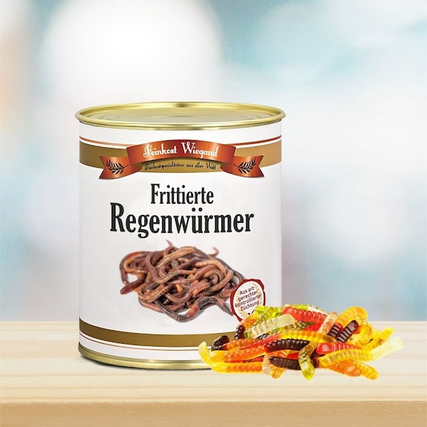 Frittierte Regenwürmer aus der Dose | Fruchtgummi | Süßigkeiten lustige Geschenke | Spaßgeschenk - (57,08 EUR/kg)