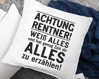 Pillow "Attention pensioners" to pension and retirement | Farewell gift for colleagues | funny gift idea for men & women