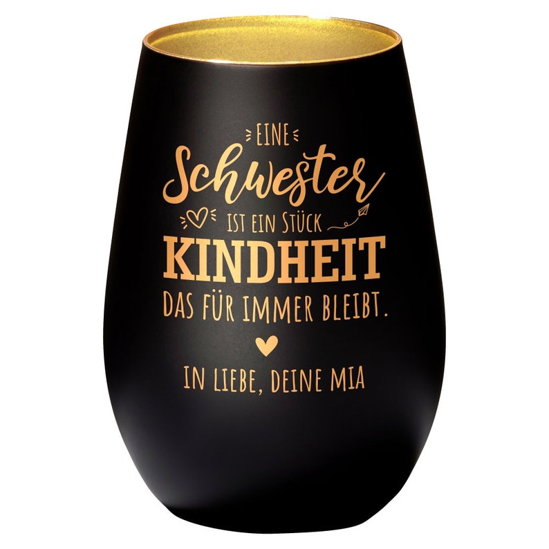 Windlicht Eine Schwester ist ein Stück Kindheit, dass für immer bleibt personalisiert Geschenk Geburtstag Weihnachten Kerze Gravur Bild 3