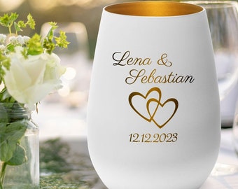 Linterna boda corazones personalizados con nombres y fecha | Regalo para el amante Aniversario de bodas Día de San Valentín | grabado de velas