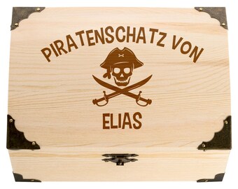 Schatztruhe mit Namensgravur | "Piratenschatz" | Geldgeschenk | Erinnerungsbox | Kindergeburtstag, Fasching, Weihnachten, Ostern