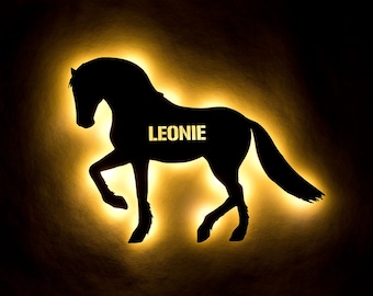 Wooden lamp 'horse' personalized with name - night light for children for schooling or baptism - gift idea for birthday