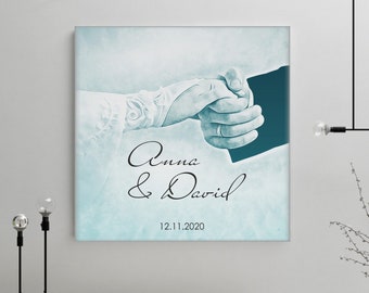 Canvas for the wedding | Motif "Hand in Hand" |  with personalization | Picture as a wedding gift & for Valentine's Day | Gift for couples