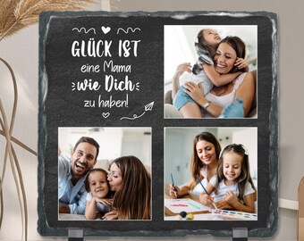 Schiefertafel mit 3 Fotos & Text "Glück ist eine Mama wie Dich zu haben" personalisierbar mit Foto | Fotogeschenk zum Muttertag für Mama