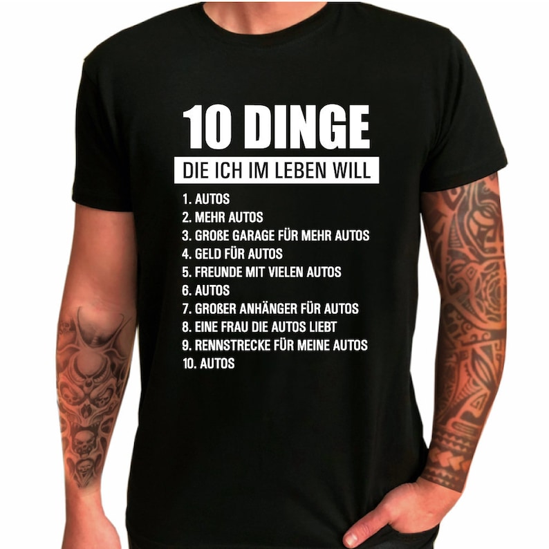 Camiseta de hombre 10 cosas que quiero en la vida coches cumpleaños regalo idea para él camisa con dicho divertido regalo del día del padre imagen 1