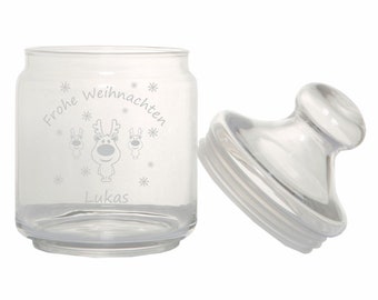 Bonbonglas / Keksglas "Frohe Weihnachten" (Elch Motiv) mit Personalisierung - Geschenkidee Weihnachten Kekse Bonbons