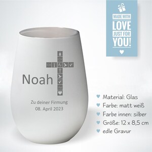 Windlicht Firmung Motiv Kreuz personalisiert mit Name und Datum Geschenkidee zur Firmung christliche Geschenkideen Kerze Gravur zdjęcie 8