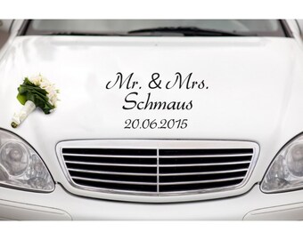 Autoaufkleber "Mr. & Mrs." zur Hochzeit 40 x 20 cm