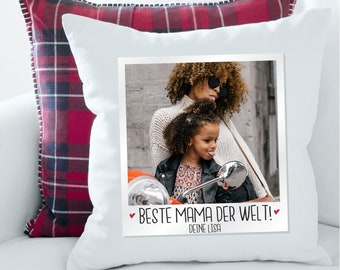 Personalisiertes Kissen "Polaroid: Beste Mama der Welt" - süße Geschenkidee zum Muttertag | Geschenk für Mama | Muttertagsgeschenk mit Foto