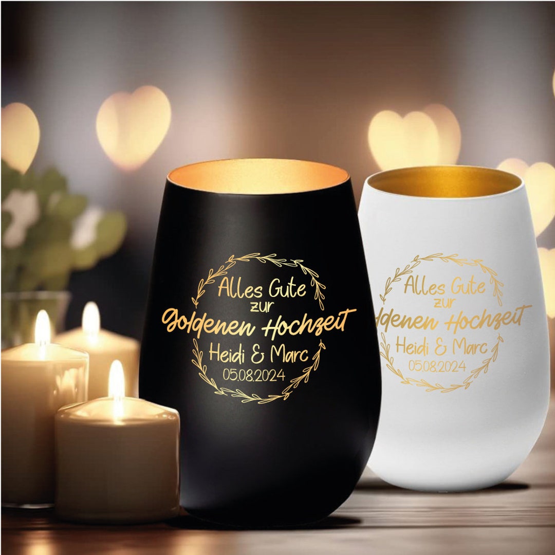 Windlicht goldene Hochzeit Alles Gute individuell graviert mit Namen