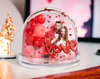 Schneekugel Herzen personalisiert mit Foto | Paare Partner Partnerin individuelles Bild Geschenkidee Liebesgeschenk Valentinstag Jahrestag