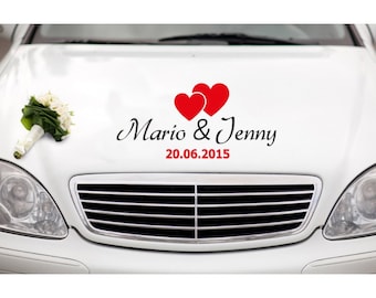 Autoaufkleber zur Hochzeit mit Namen Datum 40x18,5