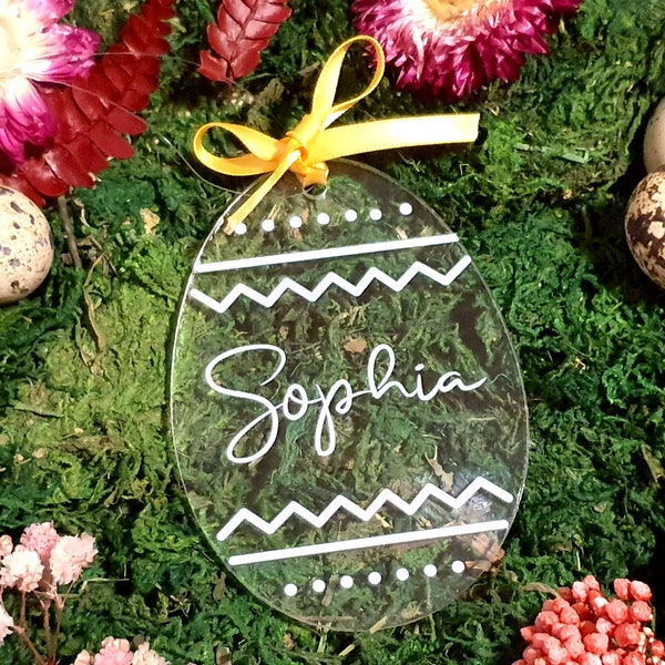 Pendentif de Pâques transparent « Oeuf avec motif » personnalisé avec le nom souhaité - Idée cadeau pour Décoration de Pâques Décoration décoration de Pâques
