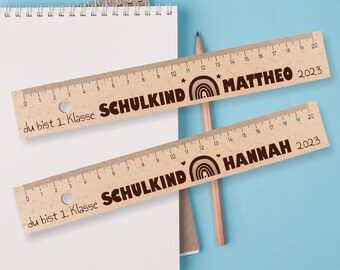 Holzlineal Schulkind "Design Regenbogen" | personalisiert | Einschulung Geschenk | Junge | Mädchen | Einschulungsgeschenk 1. Klasse