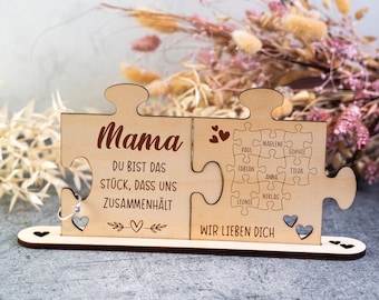 Holz - Puzzleteile "Mama" - personalisiert individuell graviert Geschenk Muttertag Familie Kinder mit Namen Gravur Geburtstag Weihnachten