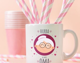 White Cup "Hurra You Will Be Grandma" - Great Gift Idea for Future Grandparents - Gift Pregnancy Birth