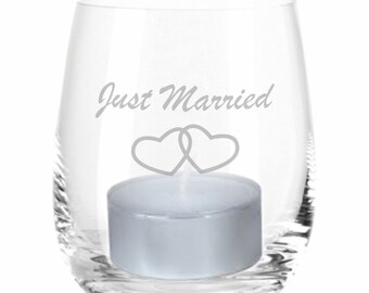 Windlicht "Just Married" mit Herzen - Hochzeitsgeschenk - Geschenkidee zur Hochzeit