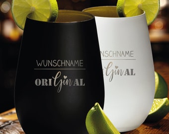 Ginglas - "OriGinal" mit Wunschname personalisiert | Gingläser mit Gravur | Geschenk mit lustigem Spruch graviert | Geburtstag Weihnachten