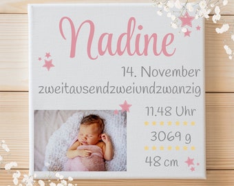 Canvas for the birth | Motif stars and photo |  with personalization/birth dates/own photo | Picture as a gift for birth