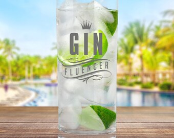 Vidrio GIN con grabado "GINfluencer" con motivo de corona | Vaso de ginebra con divertidos | Querido regalo de gin tonic para cumpleaños y Navidad