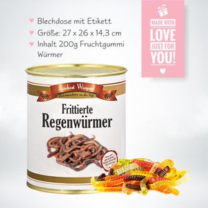Frittierte Regenwürmer aus der Dose Fruchtgummi Süßigkeiten lustige Geschenke Spaßgeschenk 57,08 EUR/kg Bild 4