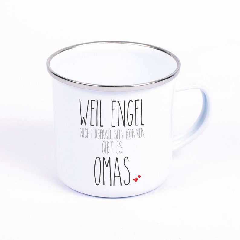 Metalltasse Emaille Look Weil Engel nicht... Bild 1