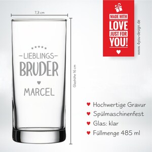 Gepersonaliseerde longdrinkglas favoriete broer met namen Sapglas met gravure voor de broer beste cadeau idee voor mannen afbeelding 4