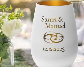 Windlicht Hochzeit Ringe personalisiert mit Namen und Datum | Geschenk für das Brautpaar Hochzeit Hochzeitstag Valentinstag | Kerze Gravur