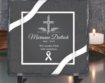 Schiefertafel personalisiert mit Namen und Datum "Wir werden Dich sehr vermissen." | Trauerfeier Beerdigung Andenken