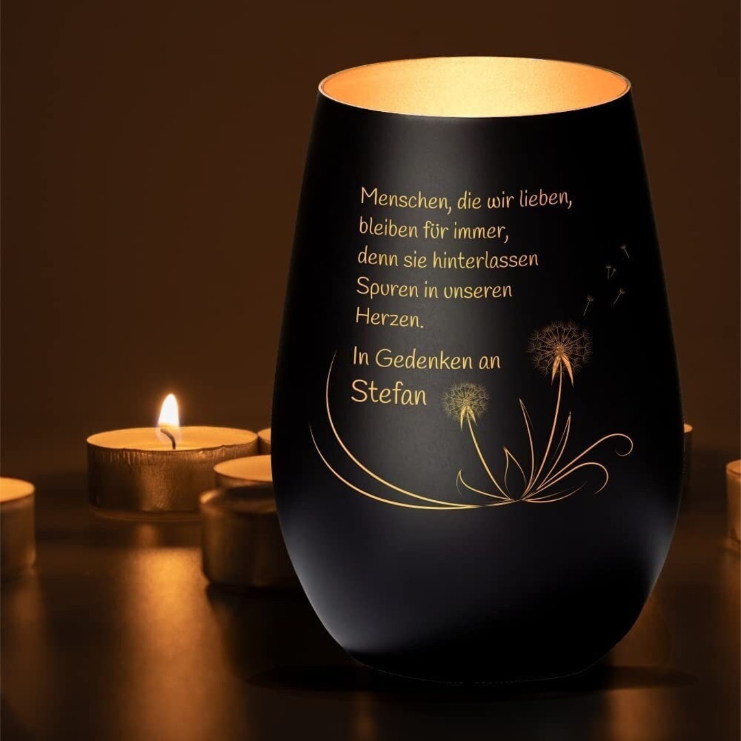 SENLINLIN Trauerlicht Windlicht Mit Gravur - Gedenken An Lieben 11,5x7,1 Cm Schwarzgold
