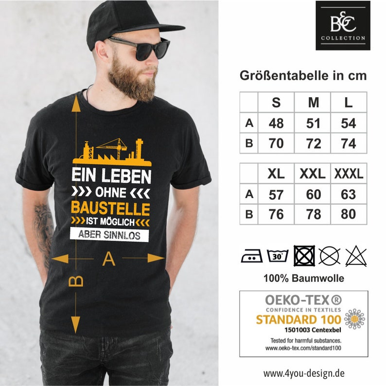 Herren T-Shirt Ein Leben ohne Baustelle ist möglich Aber sinnlos Geschenkidee zum Geburtstag Shirt mit lustigem Spruch für Ihn Bild 2