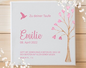 Canvas for baptism | Motif tree pink / blue |  | with personalization/dates of birth Picture as a baptismal gift