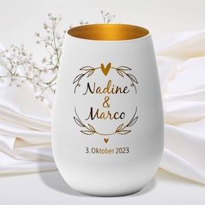 Windlicht Hochzeit Kranz personalisiert mit Namen und Datum Geschenk für Verliebte Hochzeit Hochzeitstag Valentinstag Kerze Gravur Bild 2