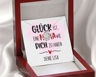 Liebesknotenkette "Glück ist eine Mama wie dich zu haben" - personalisiert Namen mit Geschenkbox Geschenkidee Mama silber Geburtstag Schmuck