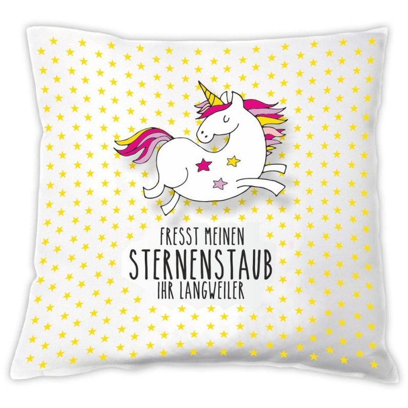 Einhorn Kissen Fresst Sternenstaub Geschenkidee Bild 1