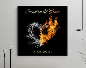 Leinwand zur Hochzeit | "Elements of Love" |  mit Personalisierung | Bild als Hochzeitsgeschenk & zum Valentinstag | Geschenk für Paare