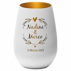 Windlicht Hochzeit Kranz personalisiert mit Namen und Datum Geschenk für Verliebte Hochzeit Hochzeitstag Valentinstag Kerze Gravur Bild 4