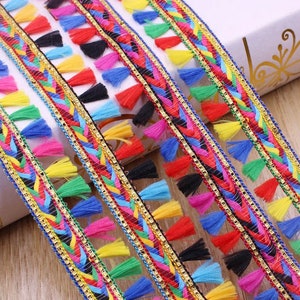 Mini Tassel Trim Ribbon for Craft Upholstery Boho Hippie Scandi Sewing Edging Rainbow Tassel