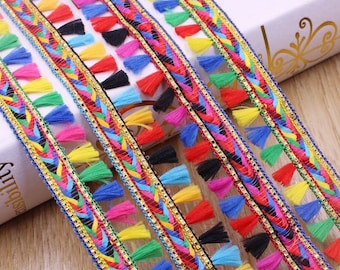 Mini Tassel Trim Ribbon for Craft Upholstery Boho Hippie Scandi Sewing Edging Rainbow Tassel