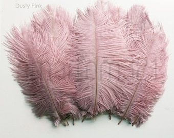 10 Vintage Ostrich Feathers (5-7 Inch) Dusty Pink, Costume & Craft