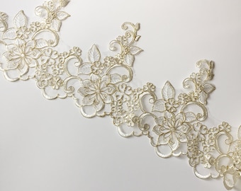 23cm Width Corded GOLD Trim Bridal Gown Lace Edging Wedding Dress Veil Ribbon D2
