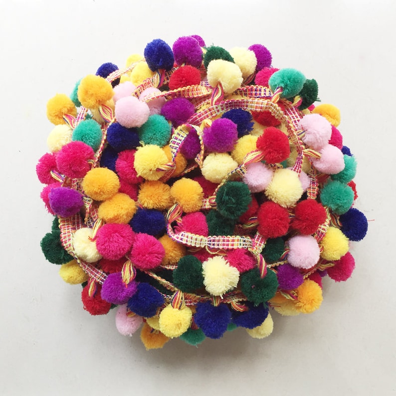 Pom Pom Beaded Balls Trim Ribbon Craft Upholstery Boho Ethnic Sewing