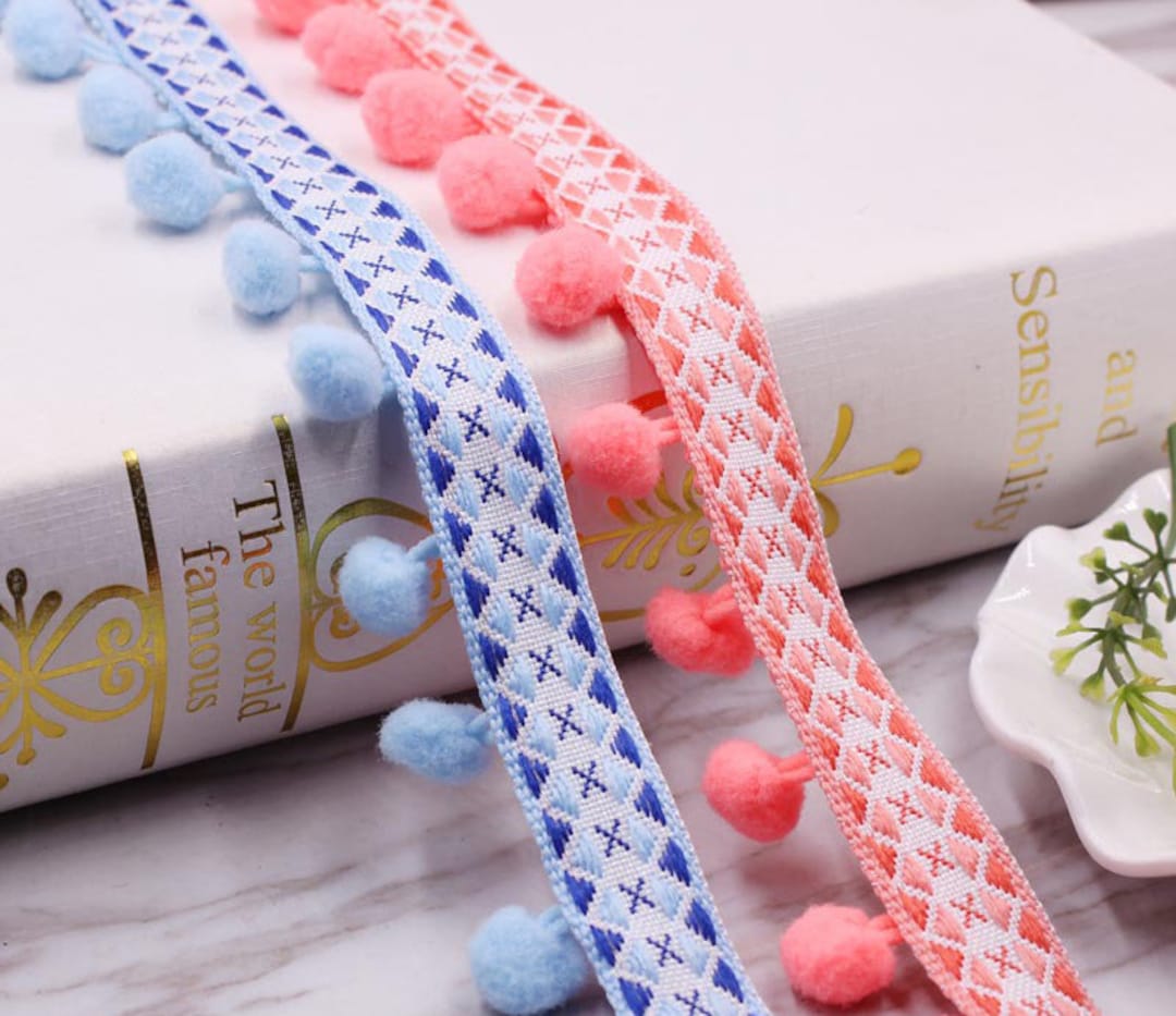 Jacquard Ribbon Bohemian Ethnic Pom Poms Trim Upholstery Fringe Sewing