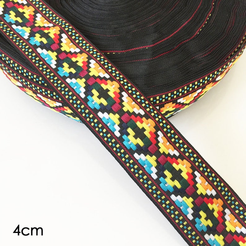 4-5CM Geo Jacquard Trim Ribbon Craft Sewing Retro Boho Ethnic Scandi Embroidery blue mix